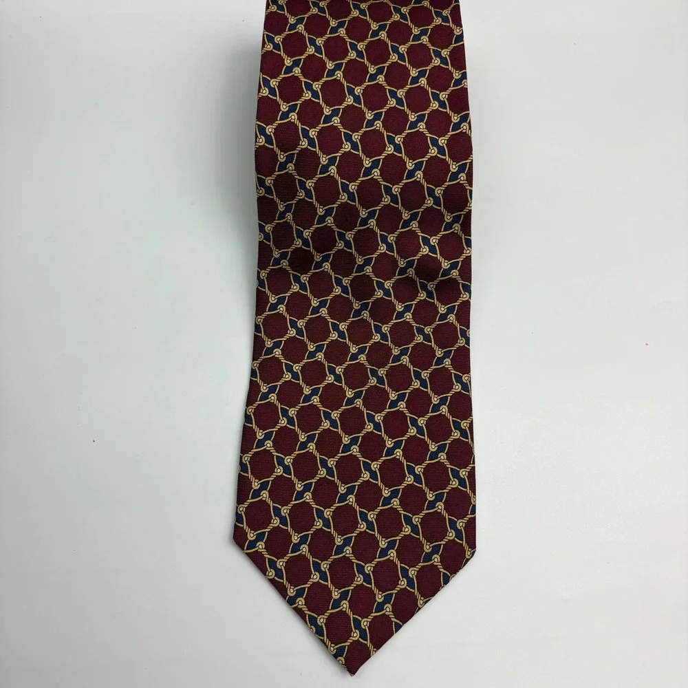 Brooks Brothers Necktie‎ Mens OS Burgundy Nautical Rope Knot Silk Makers USA